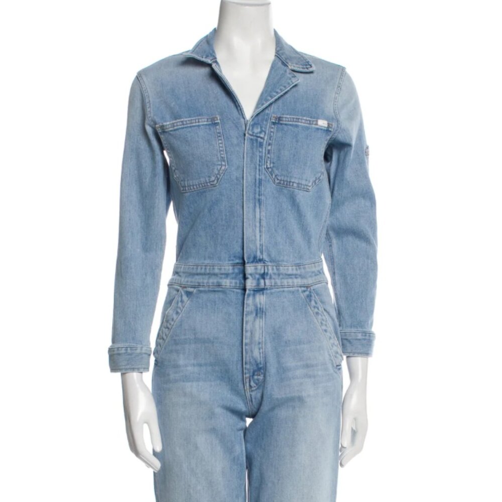 Mother V-Neck Zip Denim Jumpsuit
